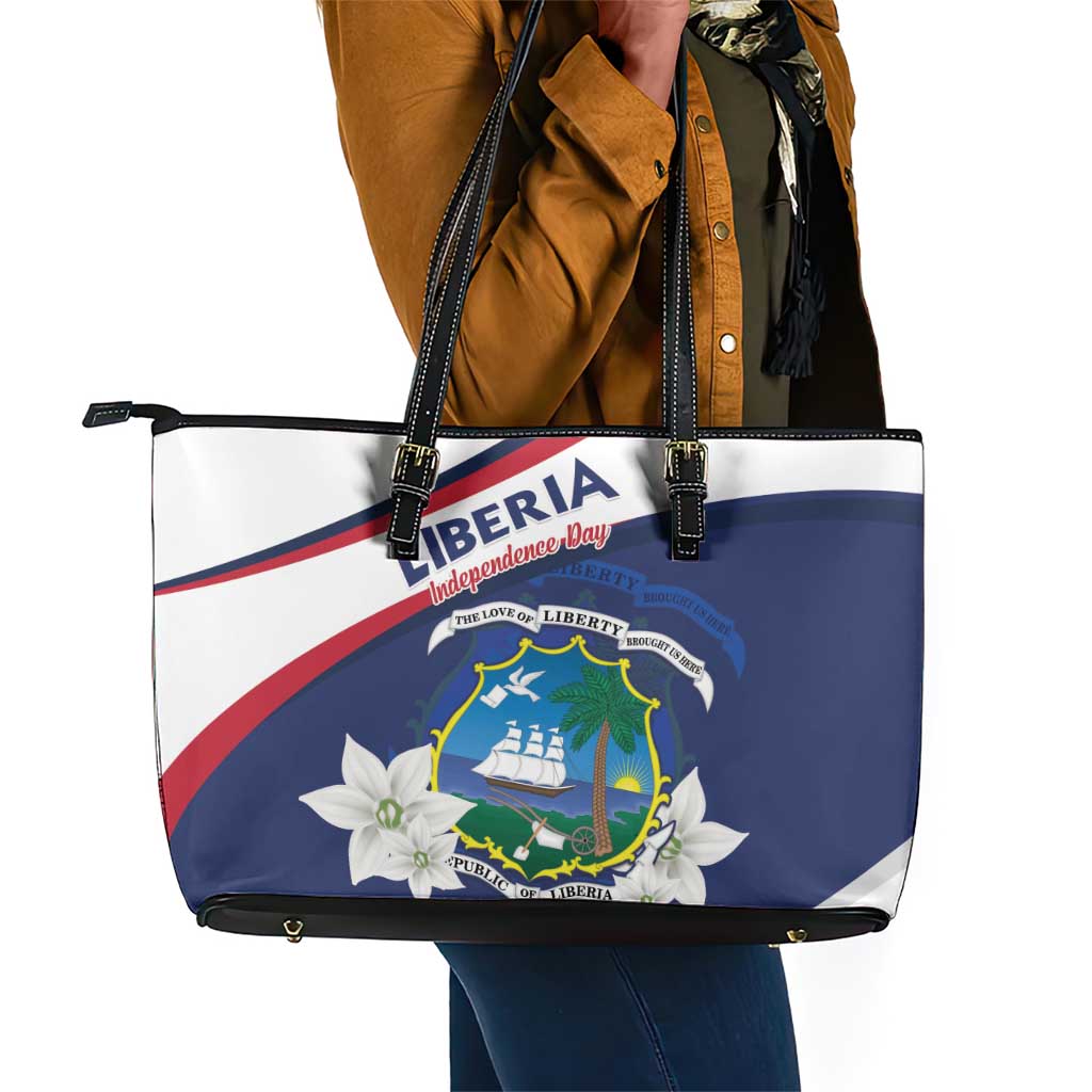 Happy Liberia Independence Day Leather Tote Bag