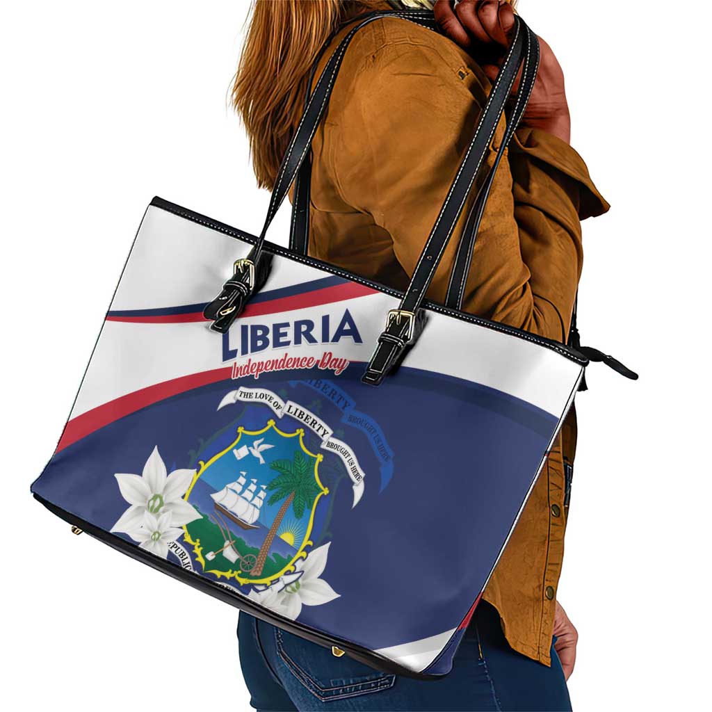 Happy Liberia Independence Day Leather Tote Bag