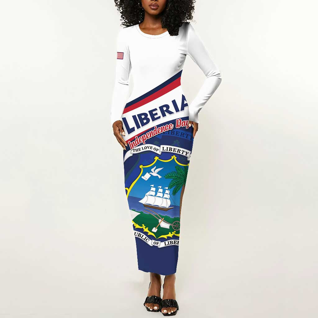 Personalized Happy Liberia Independence Day Long Sleeve Bodycon Dress LT15