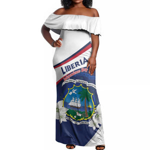 Personalized Happy Liberia Independence Day Off Shoulder Maxi Dress