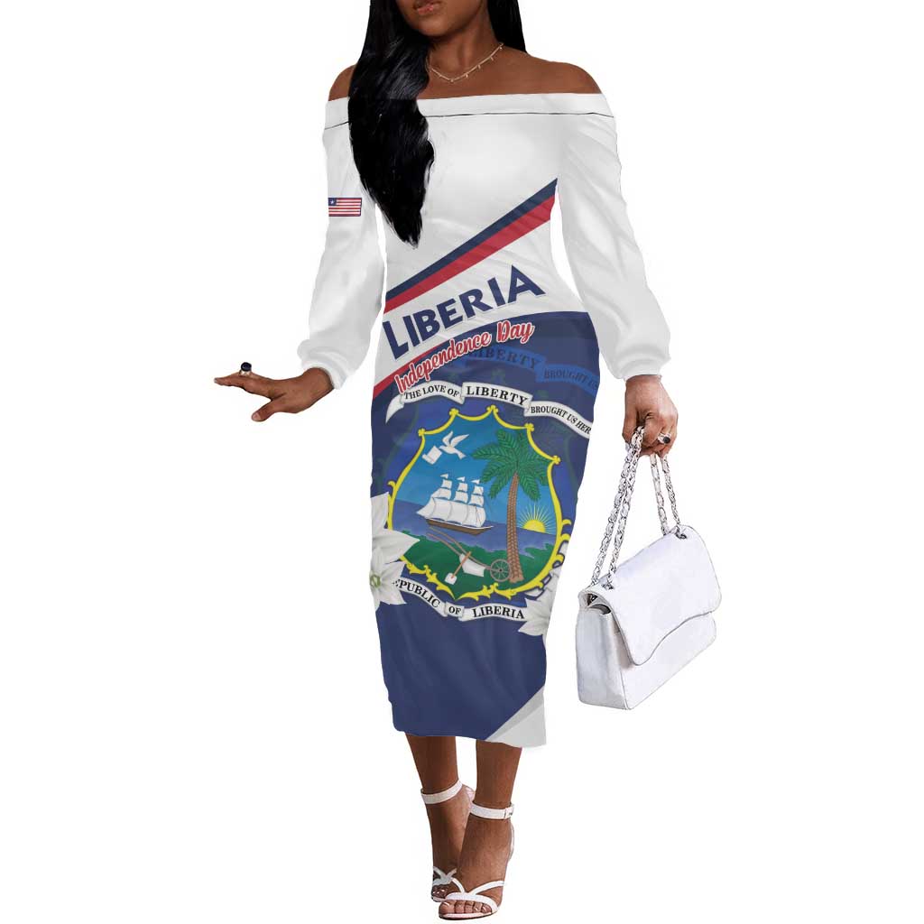 Personalized Happy Liberia Independence Day Off The Shoulder Long Sleeve Dress