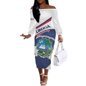 Personalized Happy Liberia Independence Day Off The Shoulder Long Sleeve Dress