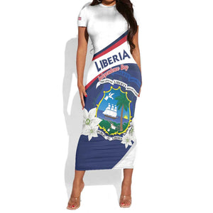 Personalized Happy Liberia Independence Day Short Sleeve Bodycon Dress LT15