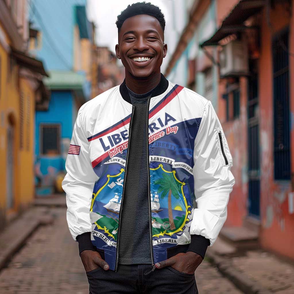 Personalized Happy Liberia Independence Day Sleeve Zip Bomber Jacket