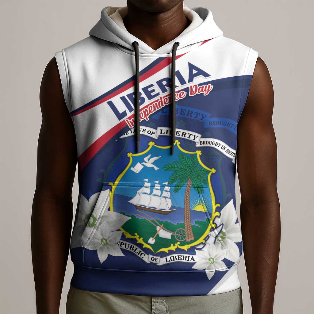 Personalized Happy Liberia Independence Day Sleeveless Hoodie - African Pride