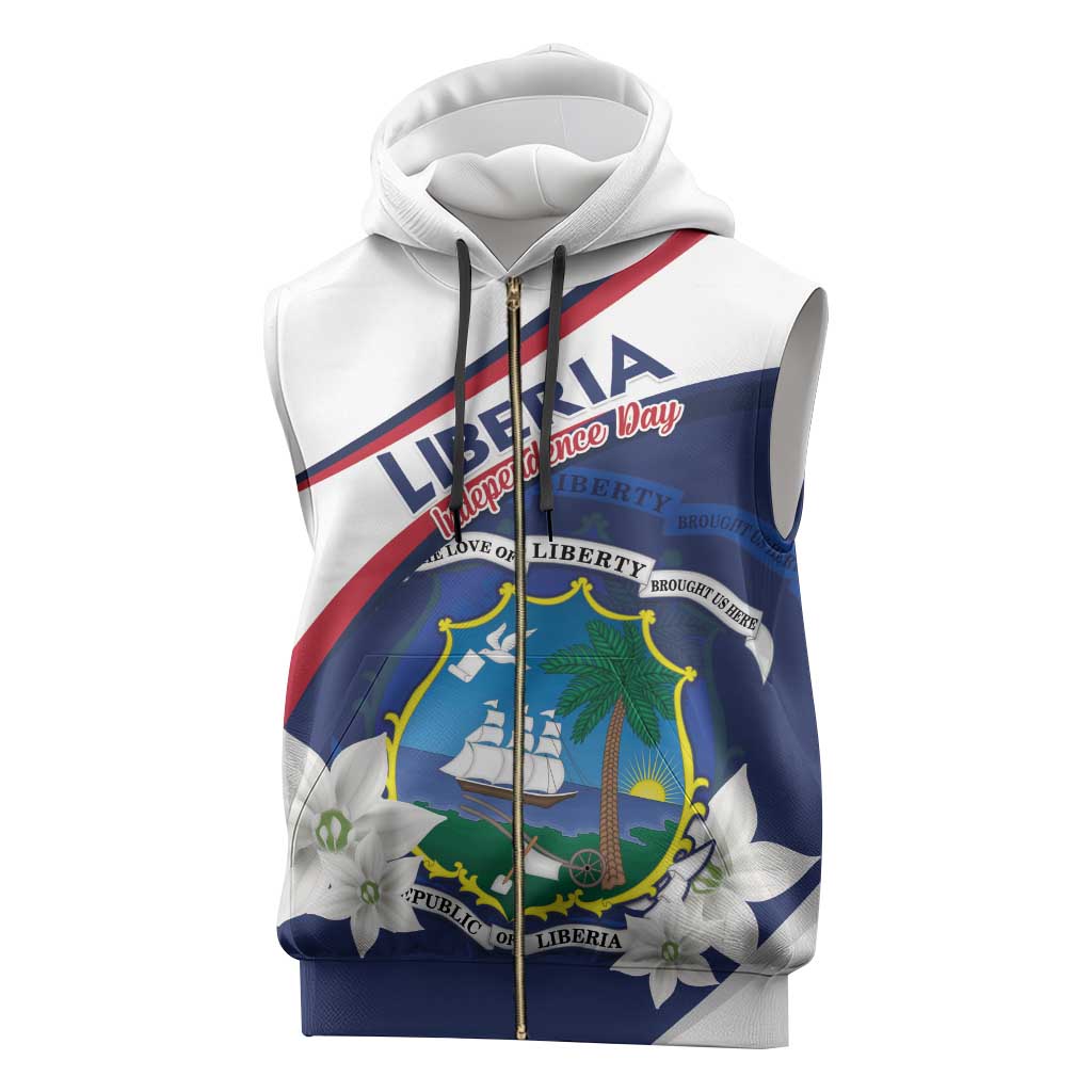 Personalized Happy Liberia Independence Day Sleeveless Zip Hoodie - African Pride