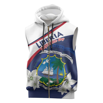 Personalized Happy Liberia Independence Day Sleeveless Zip Hoodie - African Pride