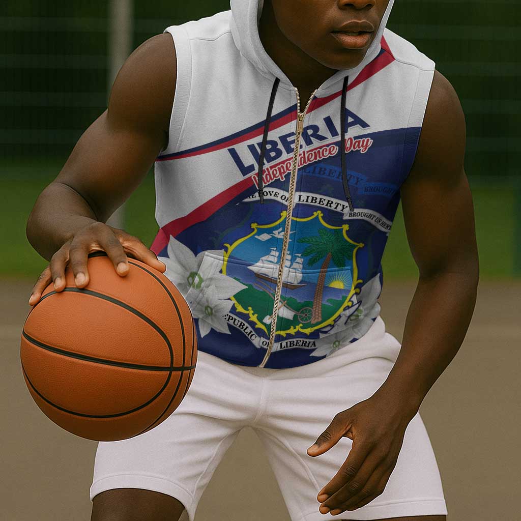 Personalized Happy Liberia Independence Day Sleeveless Zip Hoodie - African Pride