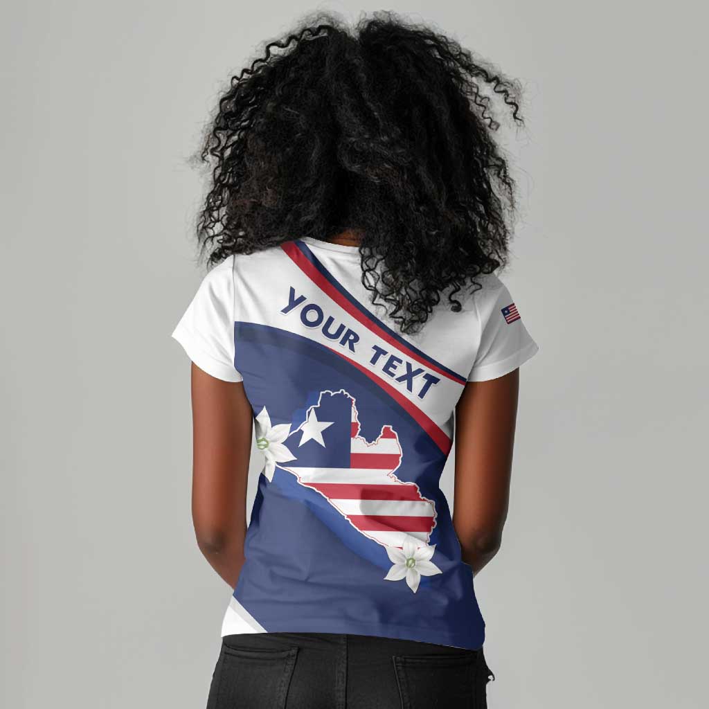 Personalized Happy Liberia Independence Day Women V-Neck T-Shirt