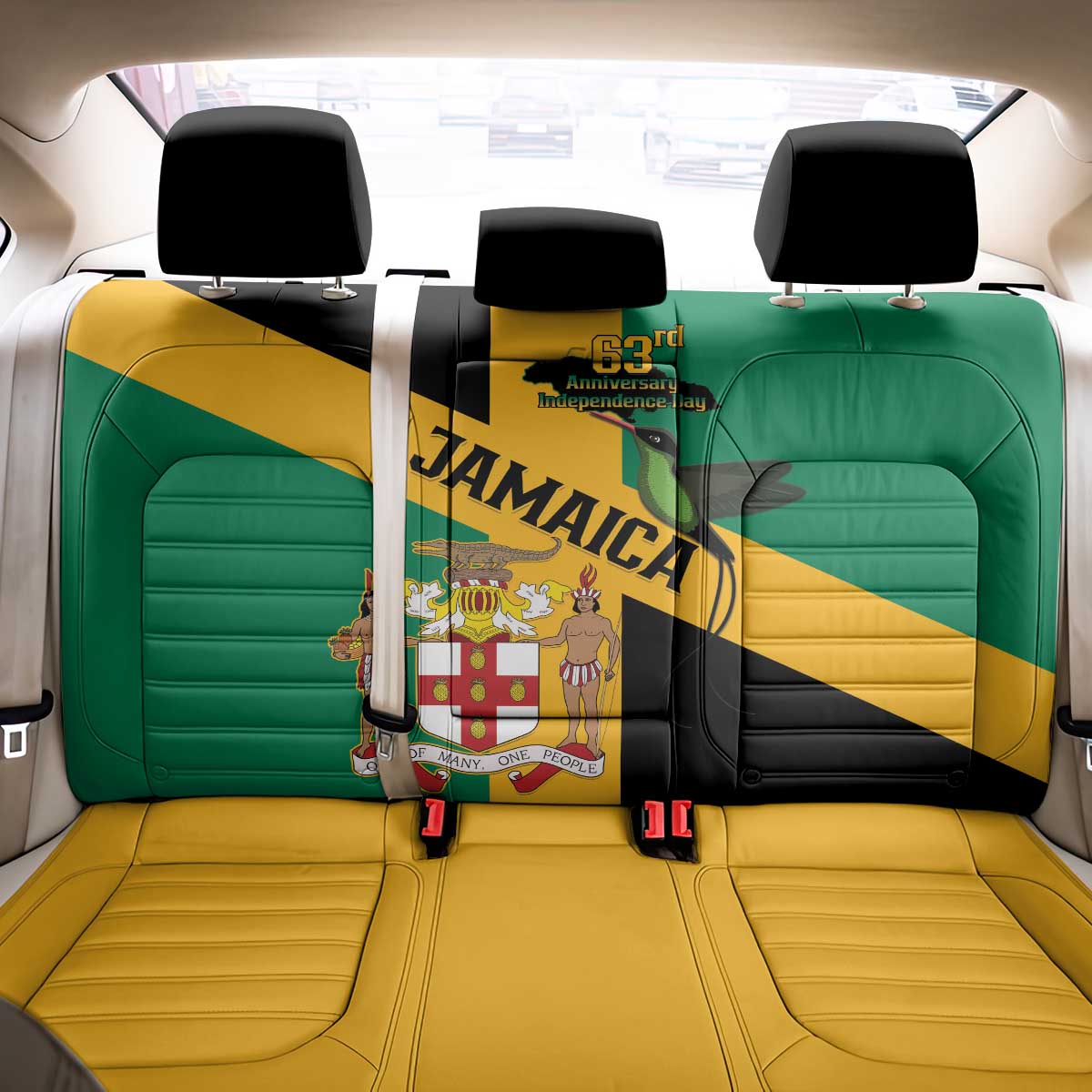 Happy Jumieka Independence Day Back Car Seat Cover Coat Of Arms Flag Style