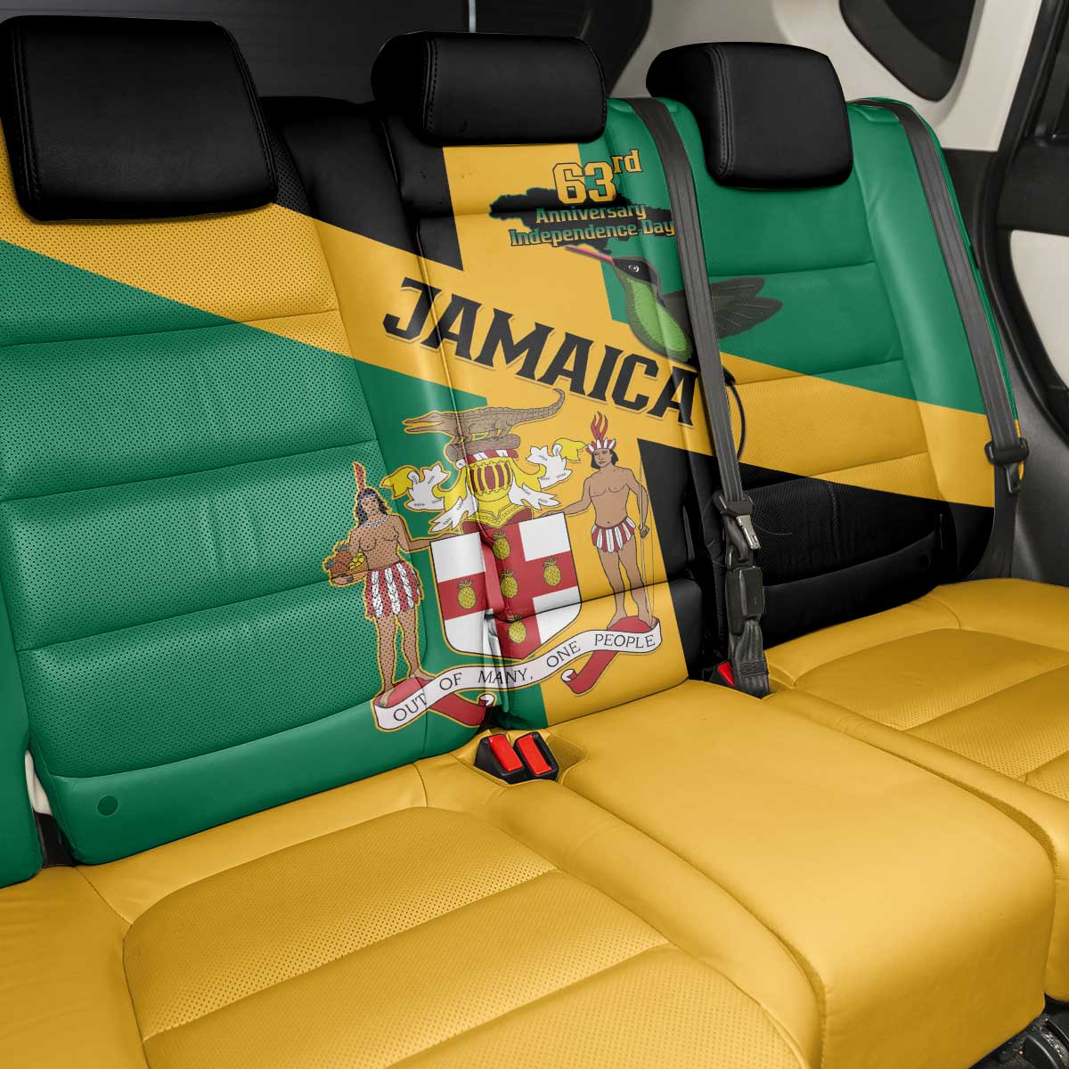 Happy Jumieka Independence Day Back Car Seat Cover Coat Of Arms Flag Style