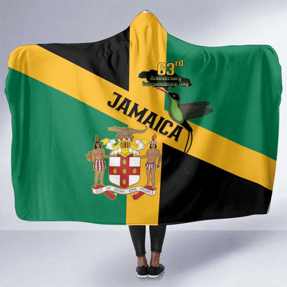 Happy Jumieka Independence Day Hooded Blanket Coat Of Arms Flag Style