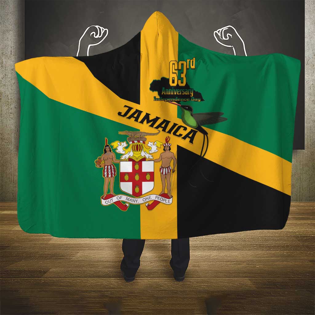 Happy Jumieka Independence Day Hooded Blanket Coat Of Arms Flag Style