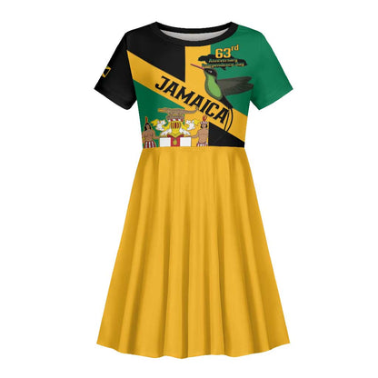 Happy Jumieka Independence Day Kid Short Sleeve Dress Coat Of Arms Flag Style
