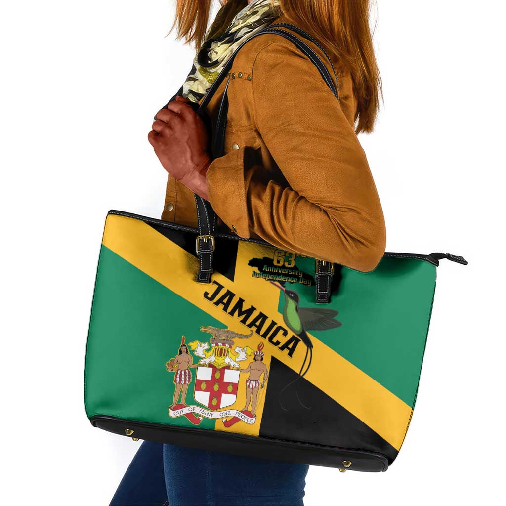 Happy Jumieka Independence Day Leather Tote Bag Coat Of Arms Flag Style