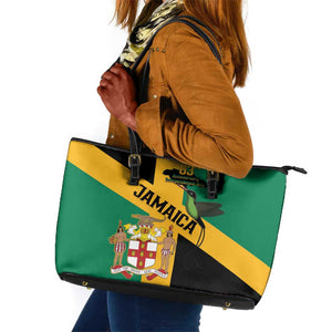 Happy Jumieka Independence Day Leather Tote Bag Coat Of Arms Flag Style