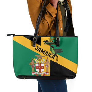 Happy Jumieka Independence Day Leather Tote Bag Coat Of Arms Flag Style