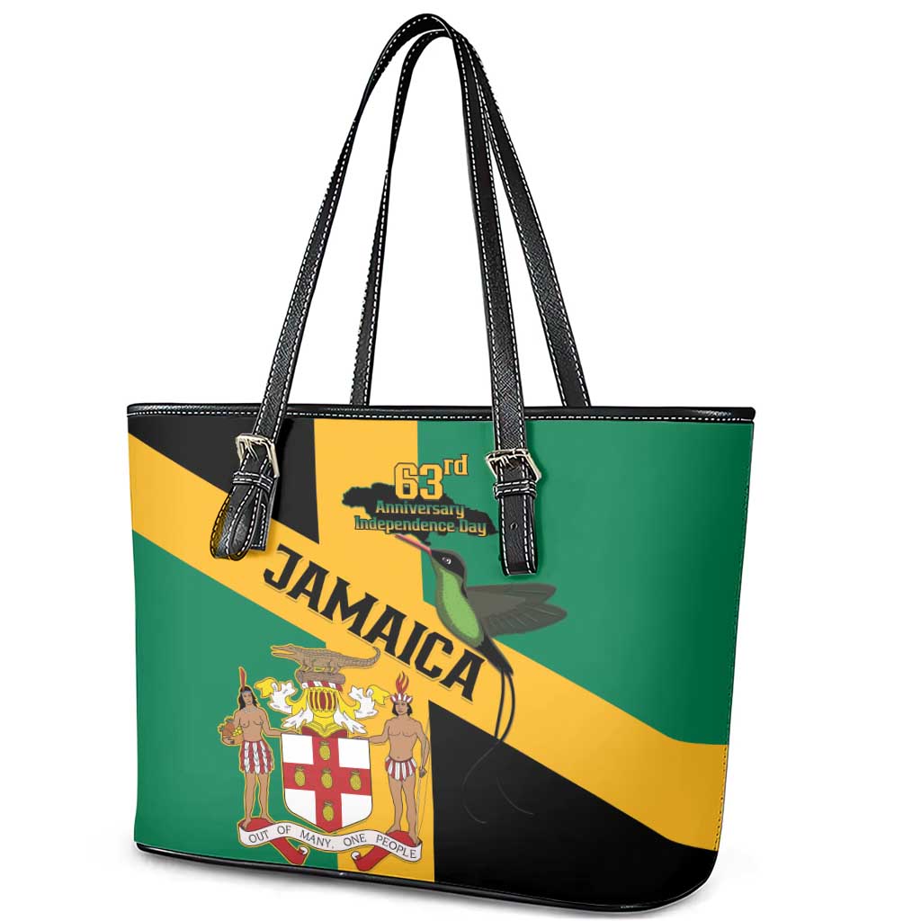 Happy Jumieka Independence Day Leather Tote Bag Coat Of Arms Flag Style
