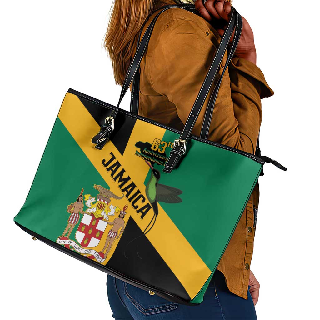Happy Jumieka Independence Day Leather Tote Bag Coat Of Arms Flag Style