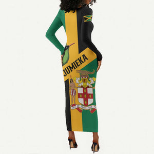 Happy Jumieka Independence Day Long Sleeve Bodycon Dress Coat Of Arms Flag Style