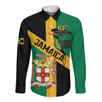 Happy Jumieka Independence Day Long Sleeve Button Shirt Coat Of Arms Flag Style