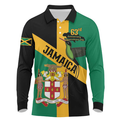 Happy Jumieka Independence Day Long Sleeve Polo Shirt Coat Of Arms Flag Style