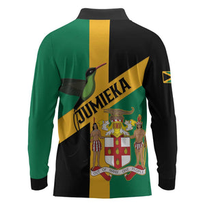 Happy Jumieka Independence Day Long Sleeve Polo Shirt Coat Of Arms Flag Style