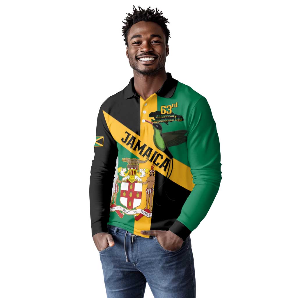 Happy Jumieka Independence Day Long Sleeve Polo Shirt Coat Of Arms Flag Style