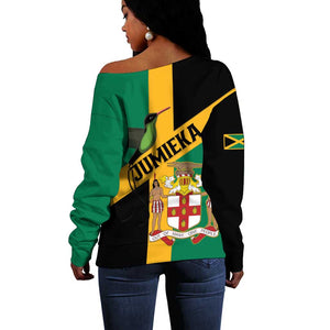 Happy Jumieka Independence Day Off Shoulder Sweater Coat Of Arms Flag Style