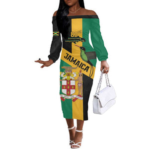 Happy Jumieka Independence Day Off The Shoulder Long Sleeve Dress Coat Of Arms Flag Style