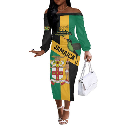 Happy Jumieka Independence Day Off The Shoulder Long Sleeve Dress Coat Of Arms Flag Style