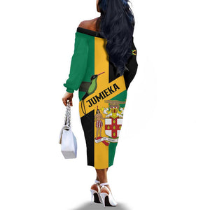 Happy Jumieka Independence Day Off The Shoulder Long Sleeve Dress Coat Of Arms Flag Style