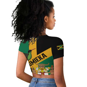 Happy Jumieka Independence Day Raglan Cropped T shirt Coat Of Arms Flag Style