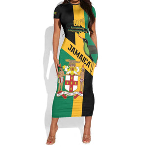 Happy Jumieka Independence Day Short Sleeve Bodycon Dress Coat Of Arms Flag Style