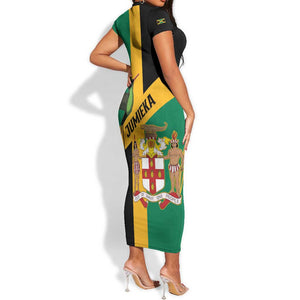 Happy Jumieka Independence Day Short Sleeve Bodycon Dress Coat Of Arms Flag Style