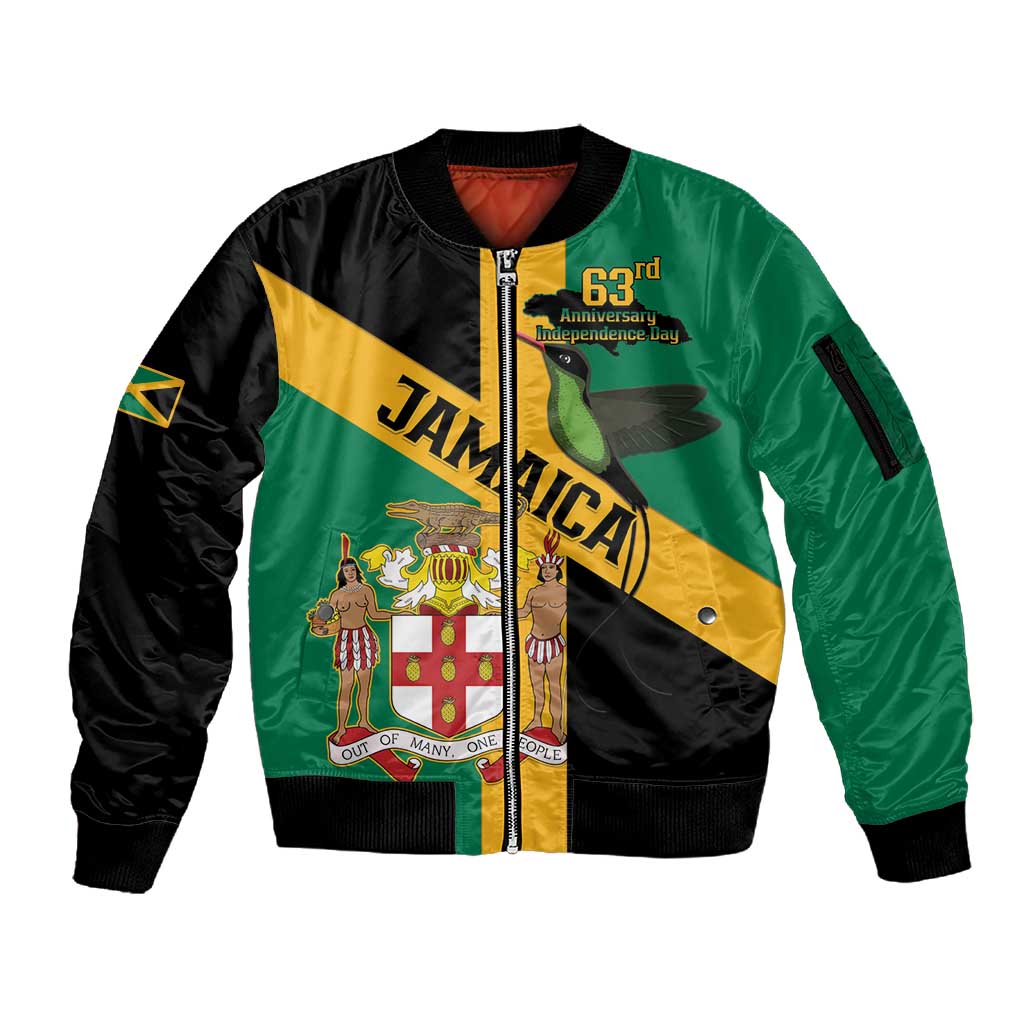 Happy Jumieka Independence Day Sleeve Zip Bomber Jacket Coat Of Arms Flag Style