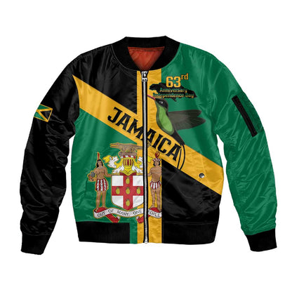 Happy Jumieka Independence Day Sleeve Zip Bomber Jacket Coat Of Arms Flag Style