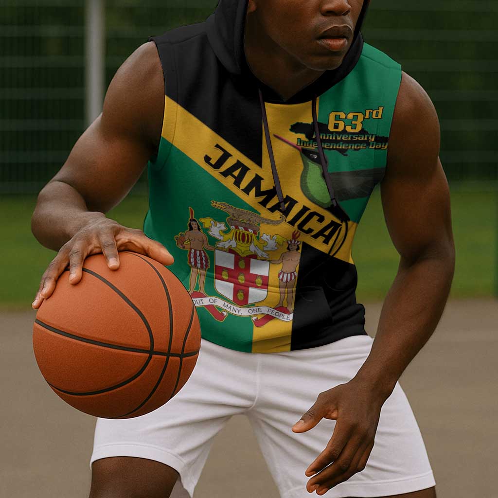 Happy Jumieka Independence Day Sleeveless Hoodie Coat Of Arms Flag Style - African Pride