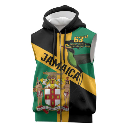Happy Jumieka Independence Day Sleeveless Zip Hoodie Coat Of Arms Flag Style - African Pride