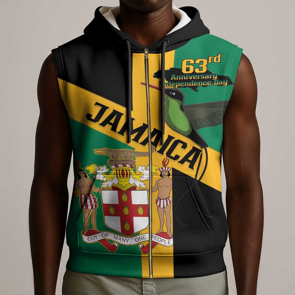 Happy Jumieka Independence Day Sleeveless Zip Hoodie Coat Of Arms Flag Style - African Pride