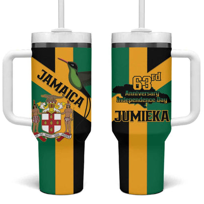 Happy Jumieka Independence Day Tumbler With Handle Coat Of Arms Flag Style