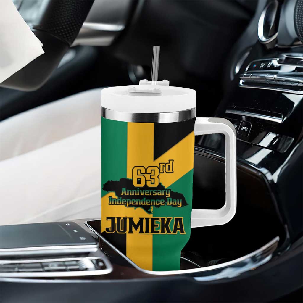 Happy Jumieka Independence Day Tumbler With Handle Coat Of Arms Flag Style