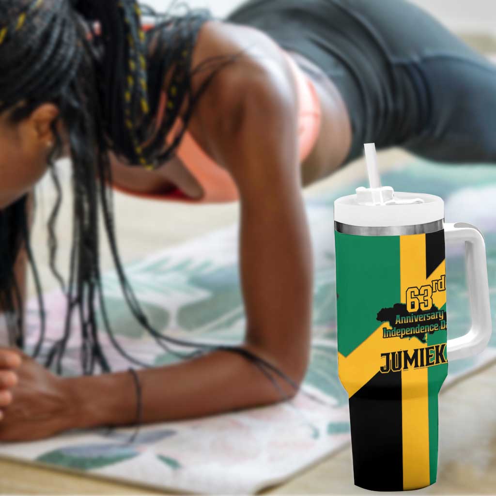 Happy Jumieka Independence Day Tumbler With Handle Coat Of Arms Flag Style