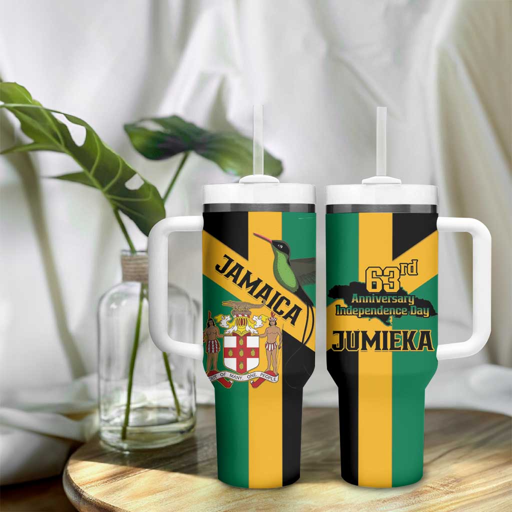 Happy Jumieka Independence Day Tumbler With Handle Coat Of Arms Flag Style
