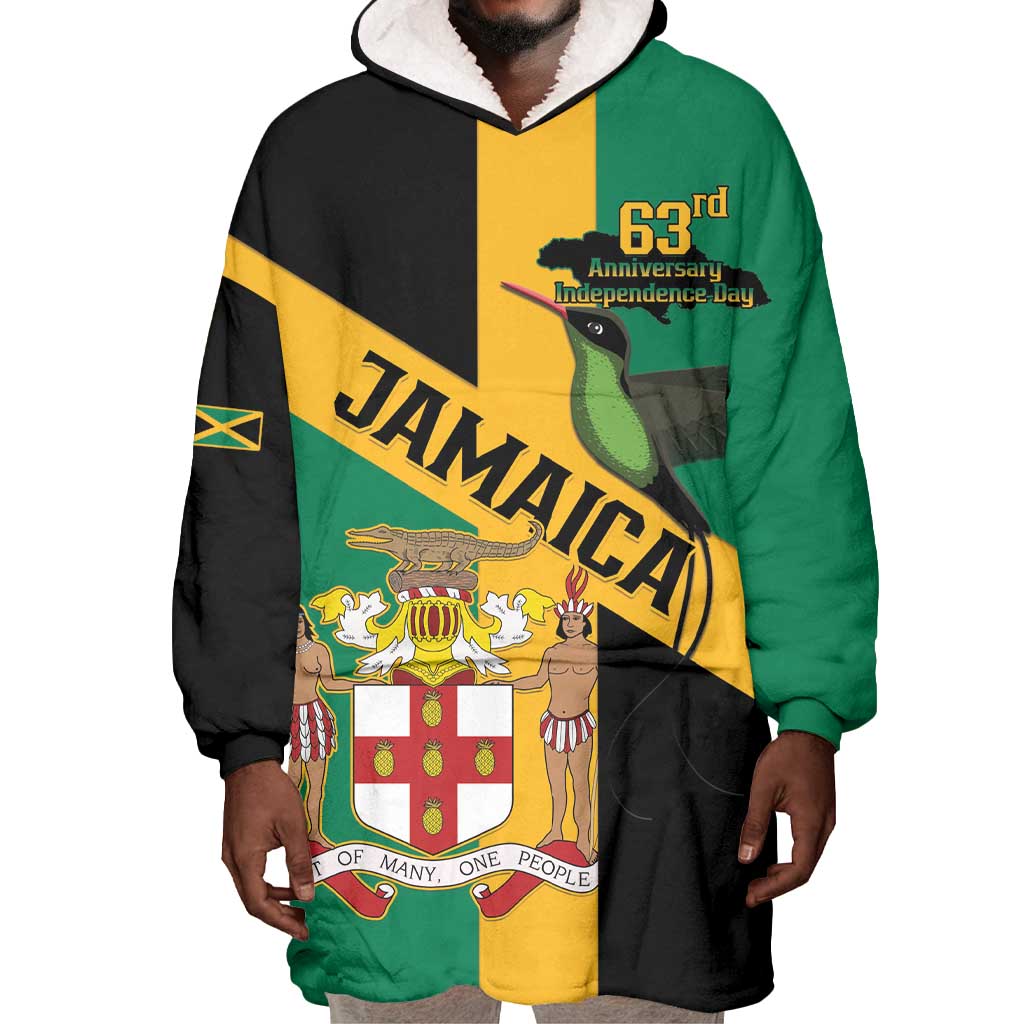 Happy Jumieka Independence Day Wearable Blanket Hoodie Coat Of Arms Flag Style
