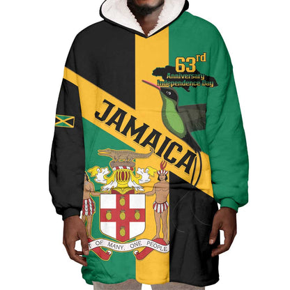 Happy Jumieka Independence Day Wearable Blanket Hoodie Coat Of Arms Flag Style