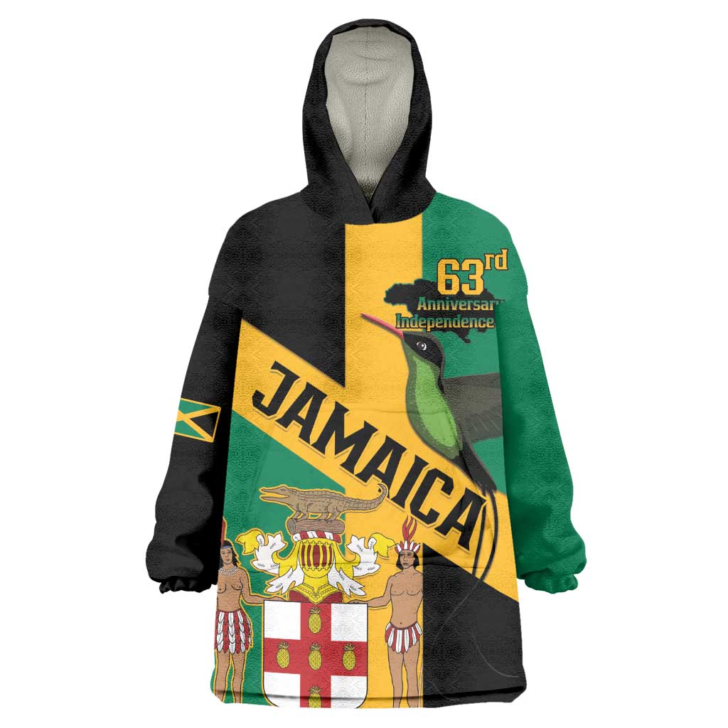Happy Jumieka Independence Day Wearable Blanket Hoodie Coat Of Arms Flag Style
