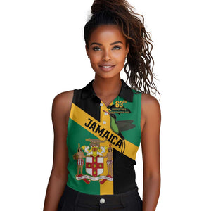 Happy Jumieka Independence Day Women Sleeveless Polo Shirt Coat Of Arms Flag Style