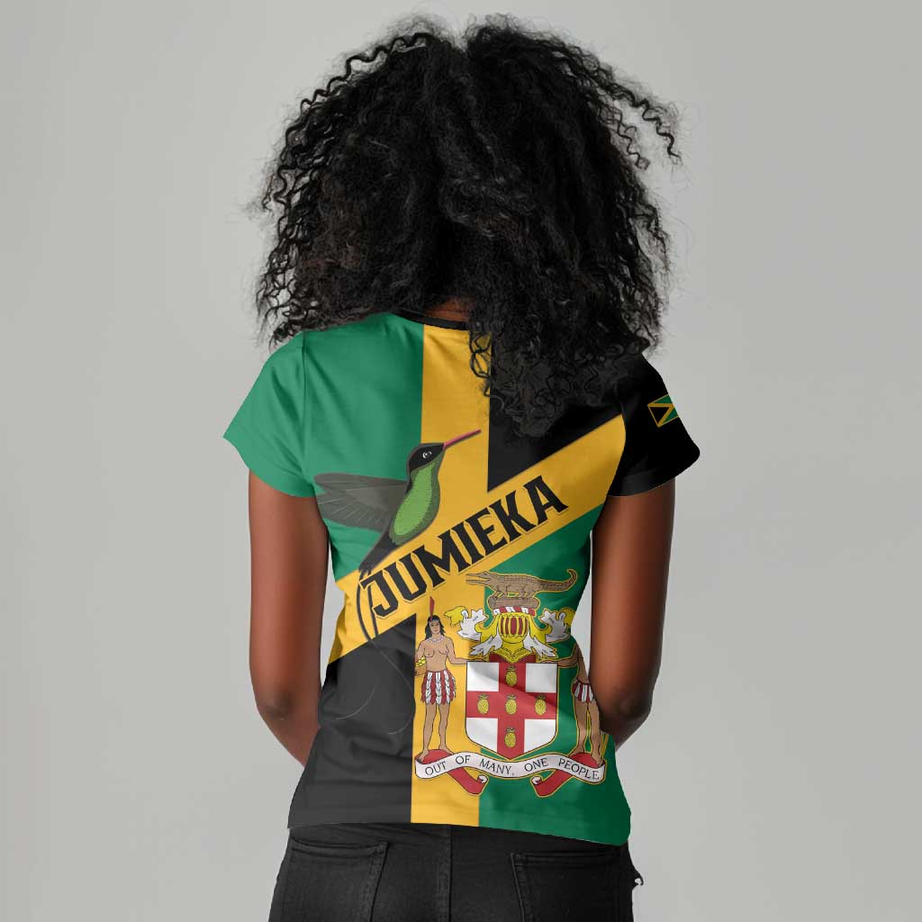 Happy Jumieka Independence Day Women V-Neck T-Shirt Coat Of Arms Flag Style