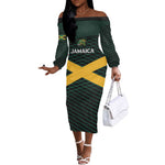Jamaica Rugby Custom Off The Shoulder Long Sleeve Dress Go Champions